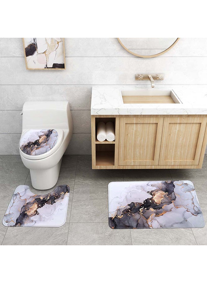 Sharpdo 4-Piece Marble Toilet Cover Floor Non-Slip Mat And Shower Curtain Set Multicolour 180x180cm - Image 3