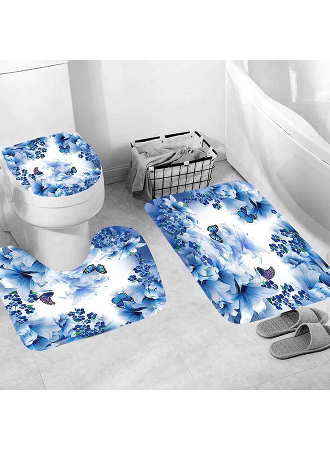 Sharpdo - 4-Piece Digital Print Shower Curtain And Floor Mat Set Multicolour 180x180cm - Image 1