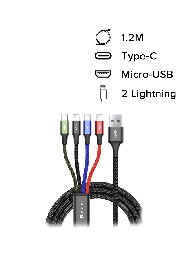 4-in-1 Rapid Series Fast Charging Cable for iPhone x 2 + Type-C + Micro USB Data Sync Charging Cable for Samsung s9 s8 Plus Note 9 8 3.5A 1.2M Multicolour 