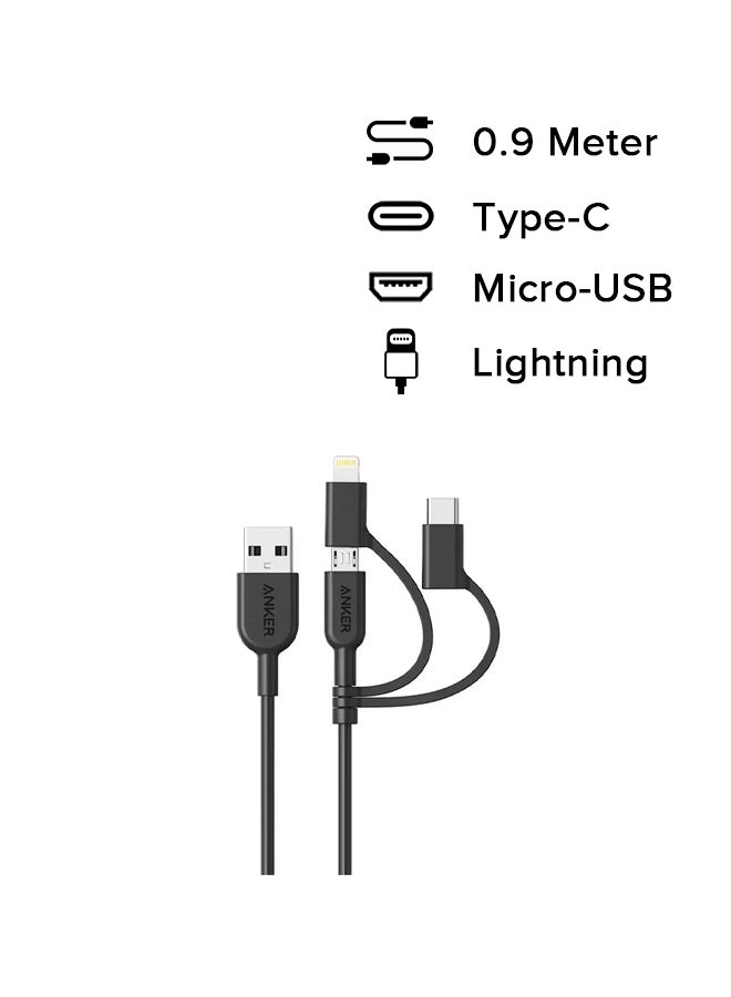 Anker - 3-In-1 Power Line II Data Cable 3ft Black - Image 1