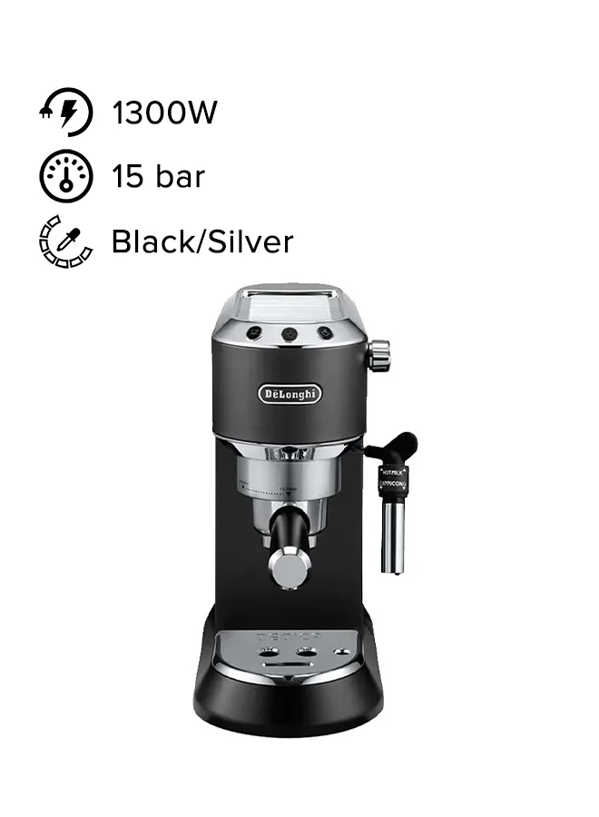 De'Longhi Dedica Pump Espresso Manual Coffee Machine | Cappuccino, Latte Macchiato With Milk Frother | Thermo Block Heating System For Accurate Temperature | Easy To Clean | 1.1 L 1450 W EC685.BK Black/Silver