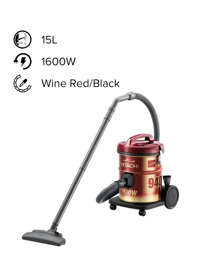 هيتاشي مكنسة كهربائية أسطوانية بتصميم مميز 15 L 1600 W CV940Y-SS220-WR أحمر بلون النبيذ/ أسود  - Image 1