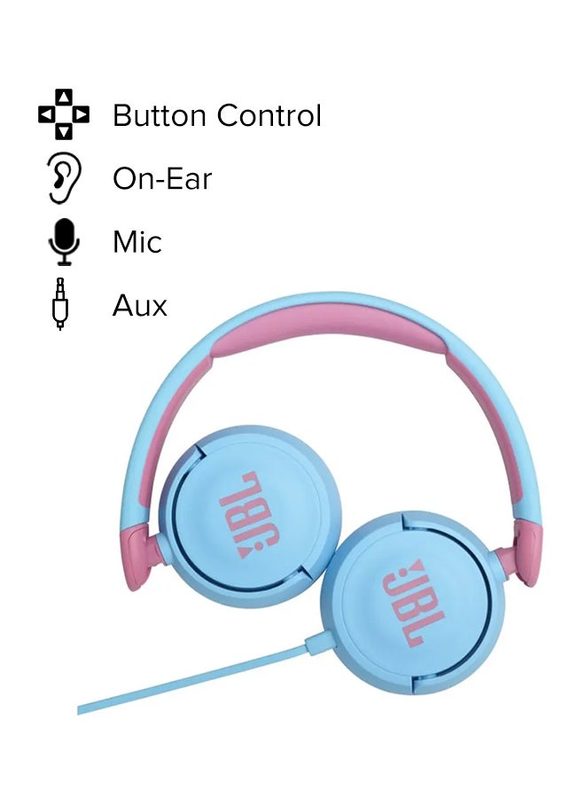 جي بي إل سماعة رأس توضع على الأذن للأطفال JR310 مع كابل مسطح من جانب واحد للاستماع الآمن أزرق/ وردي - Image 2