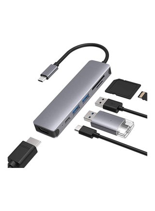 موزع 6 في 1 بمنفذ USB-C لمحول ماك بوك برو Type C متعدد المنافذ وقارئ بطاقات SD بدقة 4K وHDMI . رمادي - v1635482761/N51629684A_1