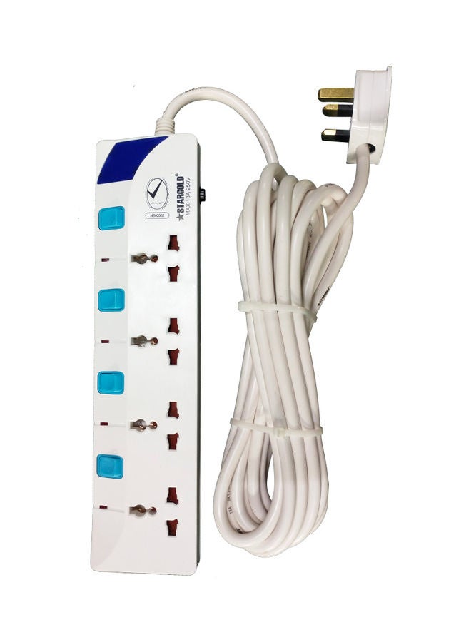 Stargold 3250 Watts Universal 4-Way Power Extension Socket Cable With Individual Switch 13A Fused UK Plug White 5meter  - Image 1
