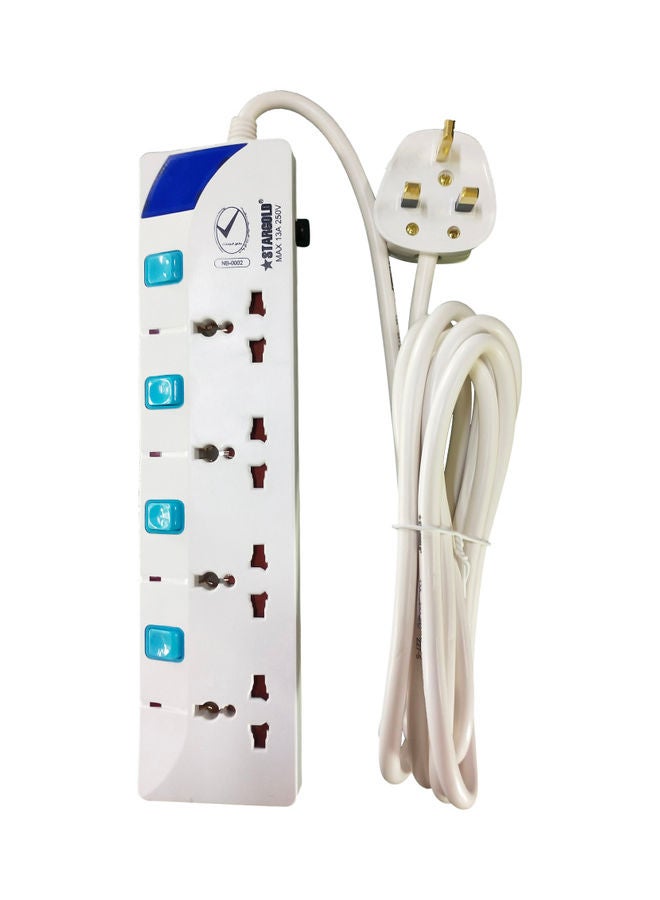 Stargold 3250 Watts Universal 4-Way Power Extension Socket With Cable And Individual Switch 13A Fused UK Plug White 3meter  - Image 1