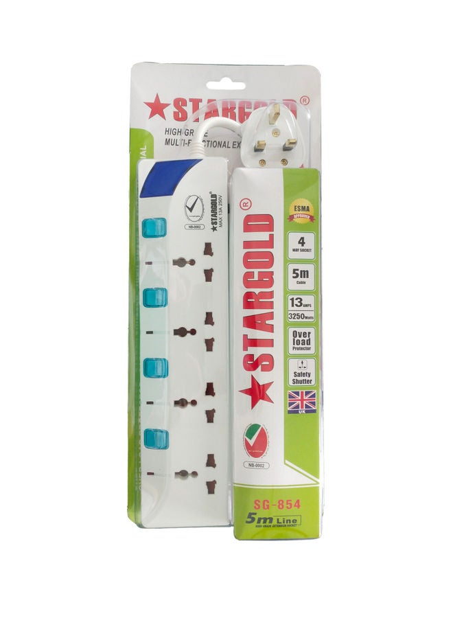 Stargold 3250 Watts Universal 4-Way Power Extension Socket Cable With Individual Switch 13A Fused UK Plug White 5meter  - Image 2