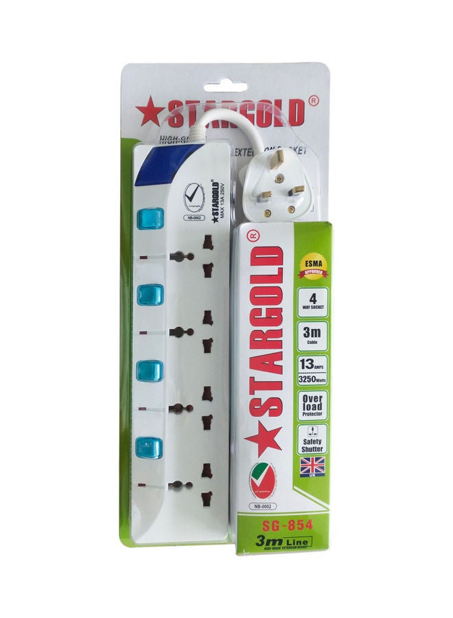 Stargold 3250 Watts Universal 4-Way Power Extension Socket With Cable And Individual Switch 13A Fused UK Plug White 3meter  - Image 2