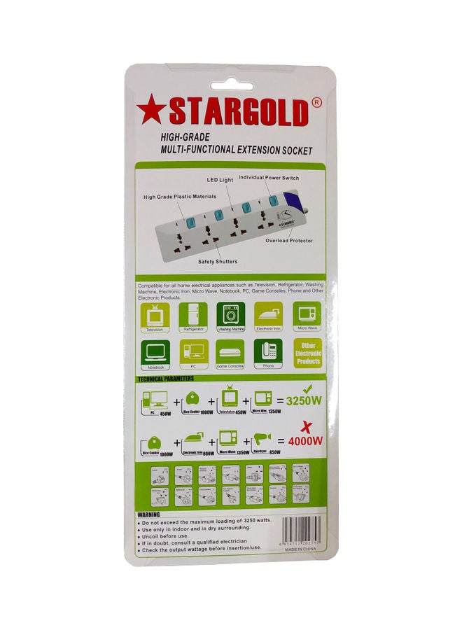 Stargold 3250 Watts Universal 4-Way Power Extension Socket With Cable And Individual Switch 13A Fused UK Plug White 3meter  - Image 3