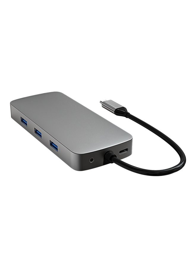 10-in-1 USB Hub Type C Adapter With 4K HDMI Port Grey - Image 1