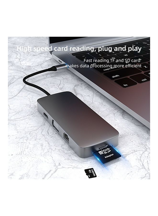 10-in-1 USB Hub Type C Adapter With 4K HDMI Port Grey - Image 4