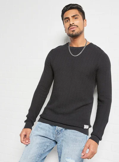 JACK & JONES Knitted Crew Neck Sweater Black