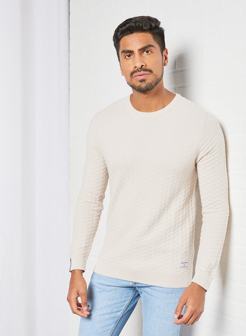 JACK & JONES - Knitted Crew Neck Sweater Beige - Image 1