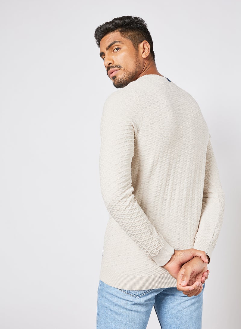 JACK & JONES - Knitted Crew Neck Sweater Beige - Image 1