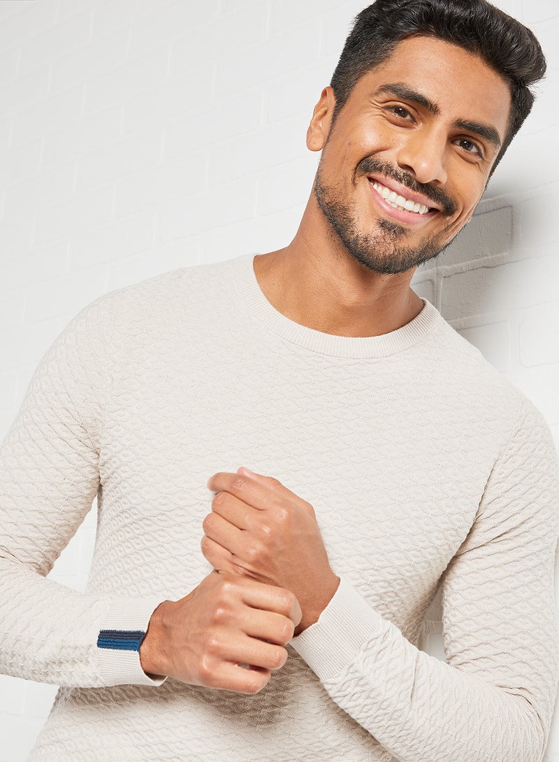 JACK & JONES - Knitted Crew Neck Sweater Beige - Image 1