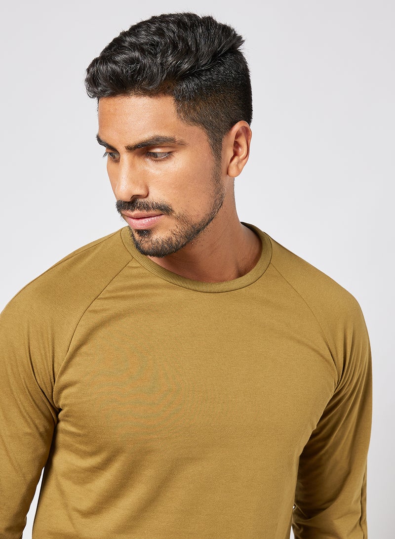Men Casual Trendy Side Zip Strap Long Sleeves Crew Neck Pullover Sweatshirt Olive