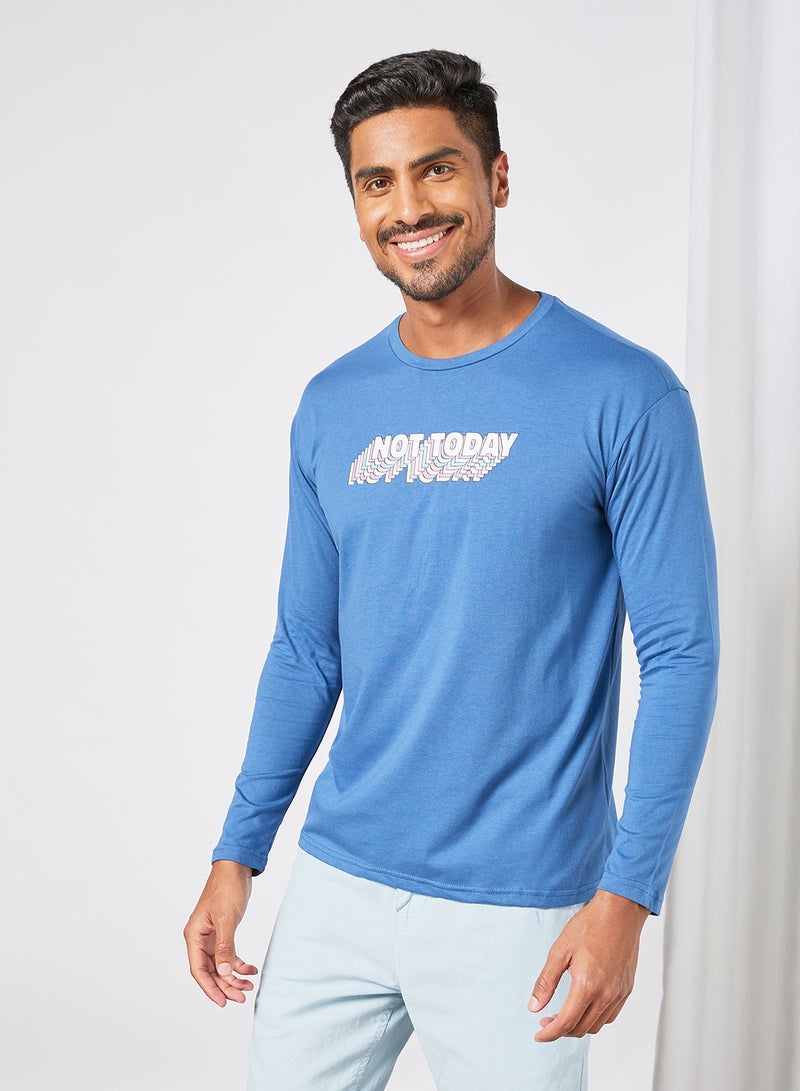 قوة تيشيرت كاجوال بأكمام طويلة وفتحة رقبة مستديرة مزين بطباعة رسوم متحركة طباعة كحلي - Image 1