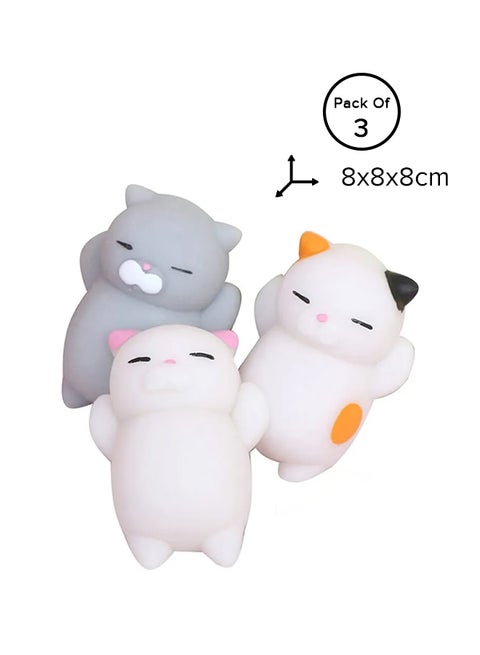 3-Piece Mini Soft Cartoon Kitty Squishy Fun Toy Playset For Kids, 8+ Years 8x8x8cm