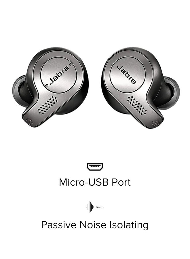 Jabra - Elite 65t Earbuds – Passive Noise Isolating Bluetooth Earphones with Four-Microphone Technology For True Wireless Calls and Music Titanium Black - Image 1