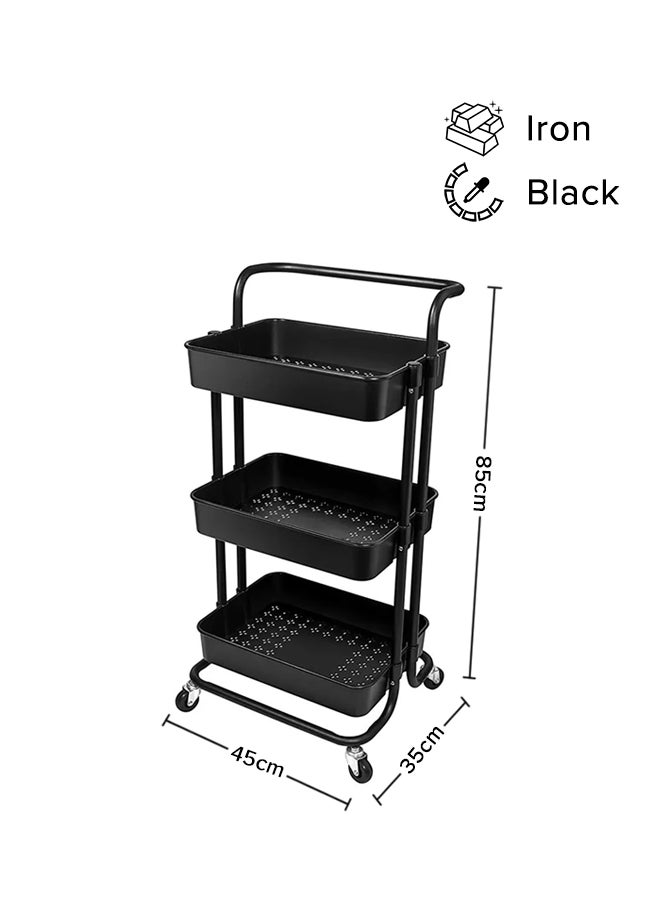 ALMUFARREJ 3-Tier Rolling Shelves Metal Cart Organizer Black 85x45x35cm  - Image 2