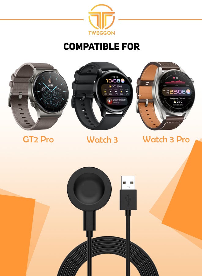 تي دبليو إي جي جي أو أن شاحن متوافق مع ساعة هواوي GT2 برو/ ووتش 3/ ووتش 3 برو أسود - Image 1