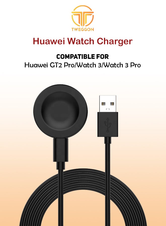 تي دبليو إي جي جي أو أن شاحن متوافق مع ساعة هواوي GT2 برو/ ووتش 3/ ووتش 3 برو أسود - Image 2