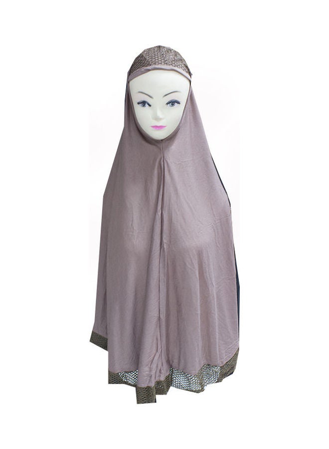 SD - Solid Pattern Mesh Detail Hijab Light Brown - Image 1
