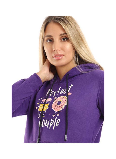 بدلة تدريب مع جيوب بطبعة دونتوس وقهوة ارجواني