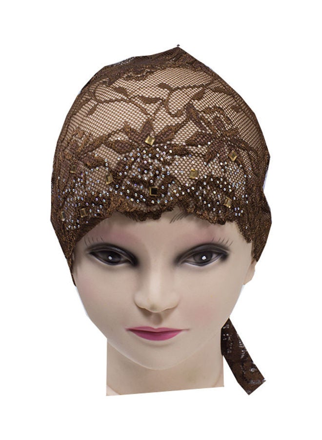 SD Floral Lace Pattern Bonnet Cap Brown  - Image 1