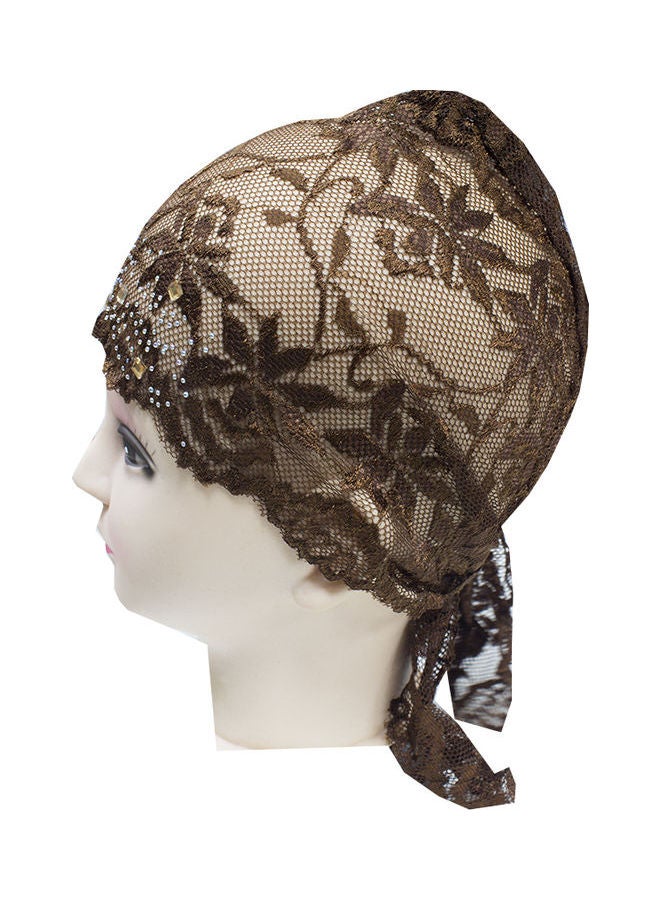SD Floral Lace Pattern Bonnet Cap Brown  - Image 2