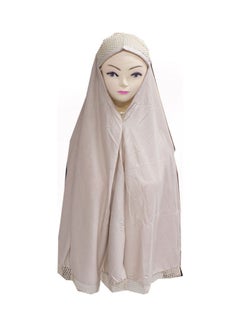 Solid Pattern Mesh Detail Hijab Beige