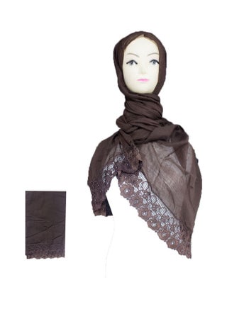 Embroidered Lace Detail Hijab Dark Brown - v1635591839/N51628141V_1