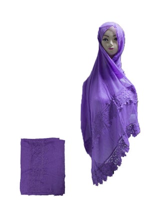 Floral Embroidered Lace Detail Hijab Purple - v1635592139/N51628379V_1