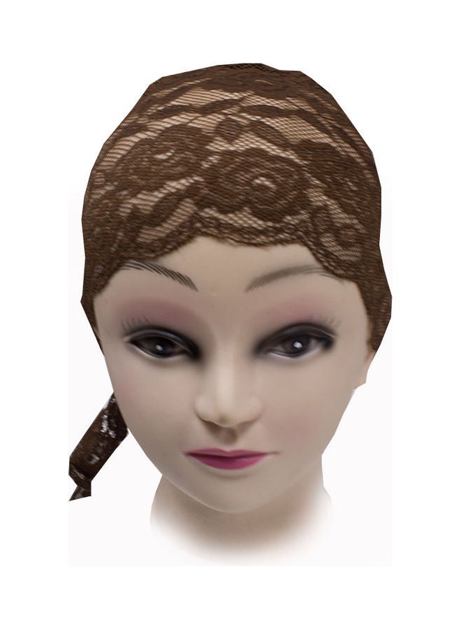 SD Floral Lace Pattern Bonnet Cap Brown  - Image 1