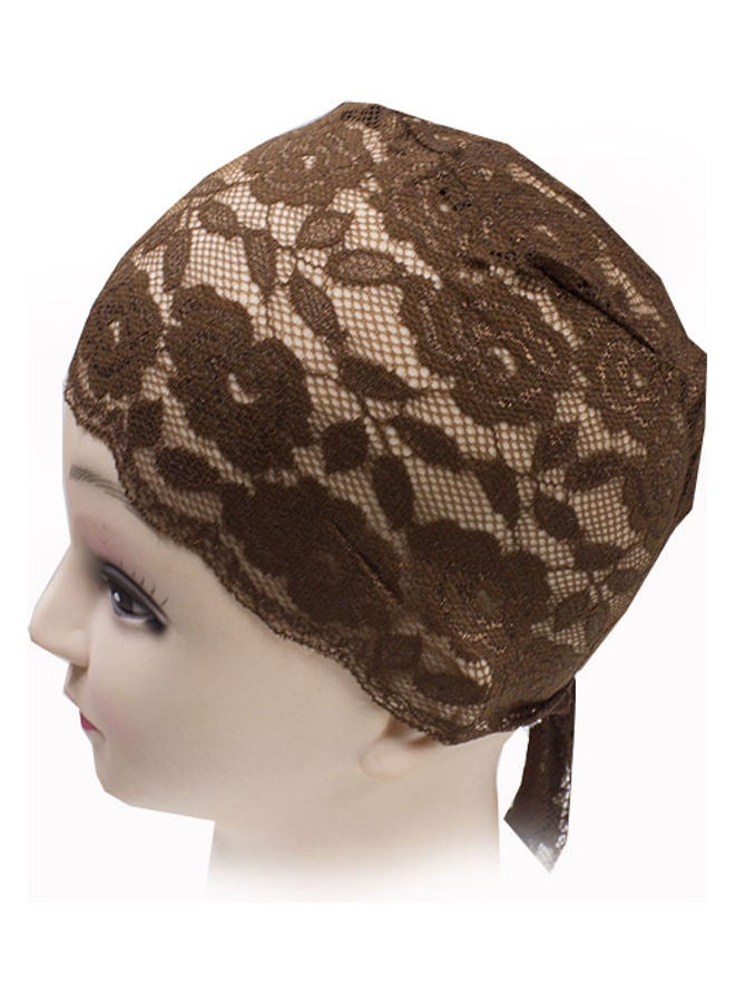 SD Floral Lace Pattern Bonnet Cap Brown  - Image 2