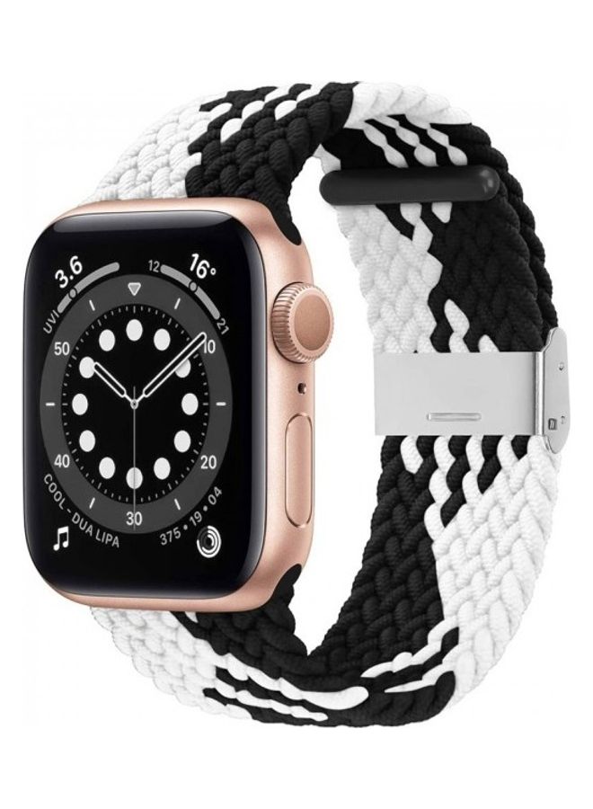 MARGOUN - Adjustable Solo Loop Band With Buckle For Apple Watch 42/44/45mm Black/White - Image 1