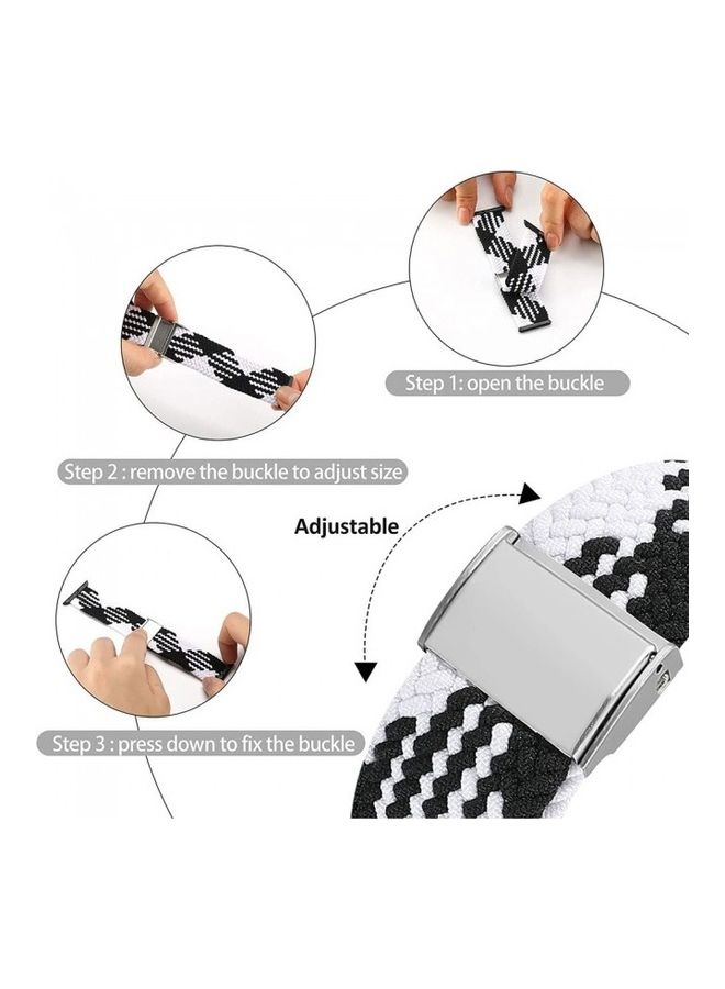 MARGOUN - Adjustable Solo Loop Band With Buckle For Apple Watch 42/44/45mm Black/White - Image 1