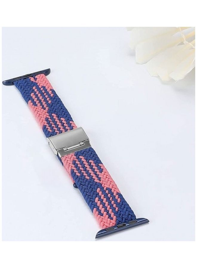 Adjustable Solo Loop Band With Buckle For Apple Watch 42/44/45mm Blue/Pink