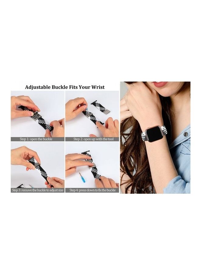 MARGOUN - Adjustable Solo Loop Band With Buckle For Apple Watch 42/44/45mm Black/White - Image 1