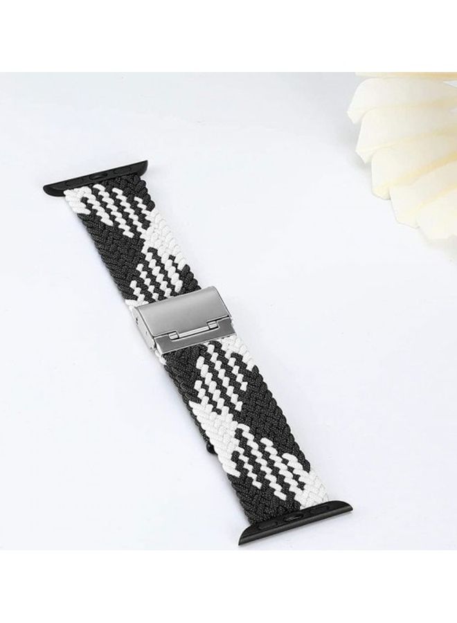 MARGOUN - Adjustable Solo Loop Band With Buckle For Apple Watch 42/44/45mm Black/White - Image 1