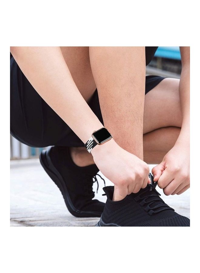 MARGOUN - Adjustable Solo Loop Band With Buckle For Apple Watch 42/44/45mm Black/White - Image 1
