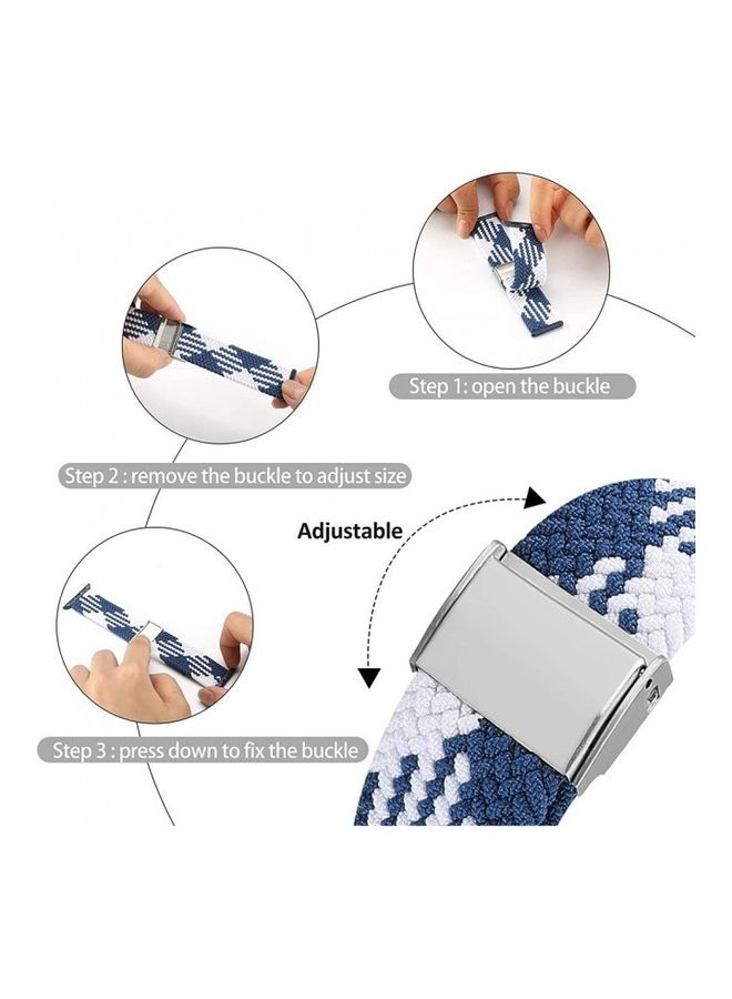 MARGOUN - Adjustable Solo Loop Band With Buckle For Apple Watch 38/40/41mm Blue/White - Image 1
