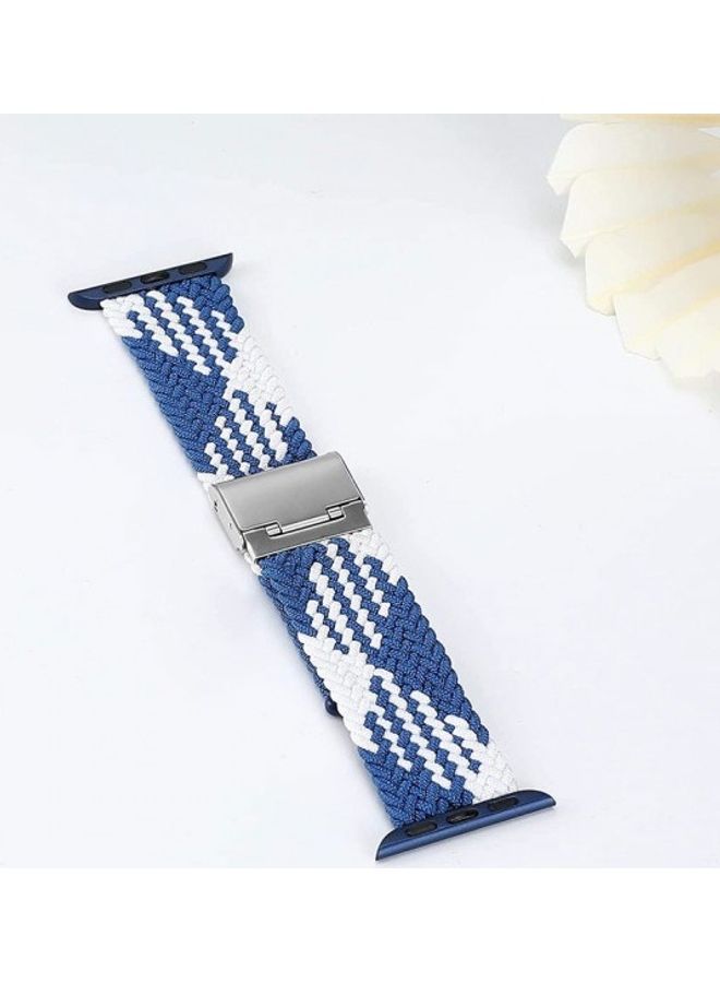 MARGOUN - Adjustable Solo Loop Band With Buckle For Apple Watch 38/40/41mm Blue/White - Image 1