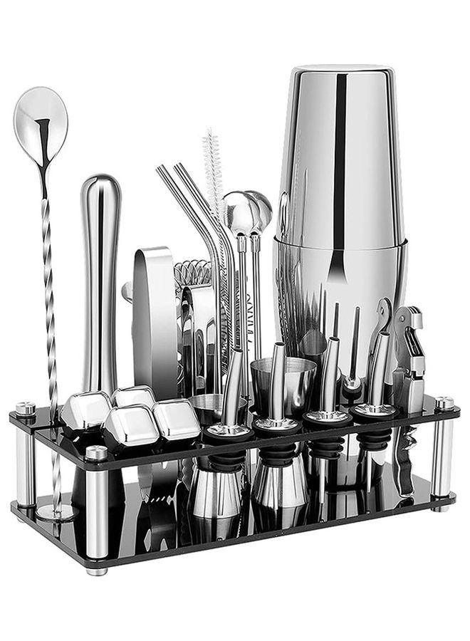 HomarKet - 23-Piece Boston Stainless Steel Cocktail Shaker Bartender Kit Silver/Black 14x10.5x28cm - Image 1