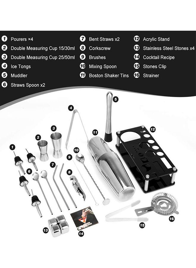 HomarKet - 23-Piece Boston Stainless Steel Cocktail Shaker Bartender Kit Silver/Black 14x10.5x28cm - Image 1