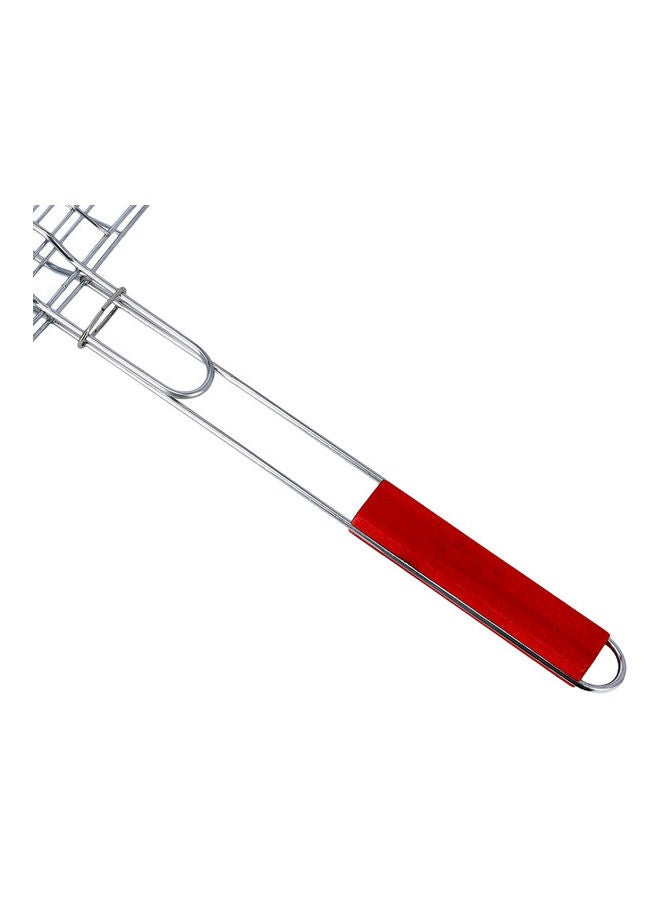 Foldable Portable Stainless Steel Barbecue Grill Indoor And Outoor Silver/Red 40x45x74cm