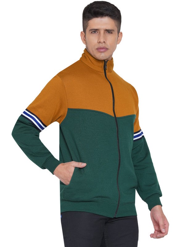 ASHTON BROWN Authentic Colourblock Pattern Full Zip Jacket Green/Musturd  - Image 3