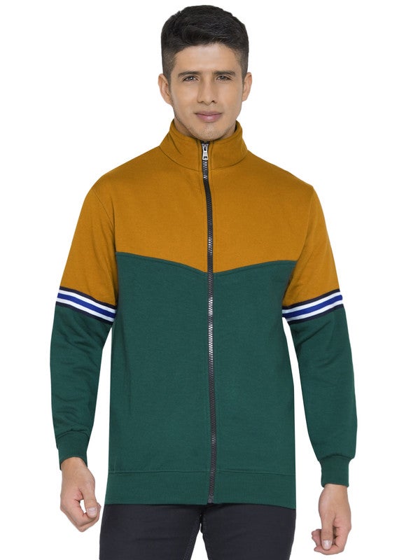 ASHTON BROWN Authentic Colourblock Pattern Full Zip Jacket Green/Musturd  - Image 1