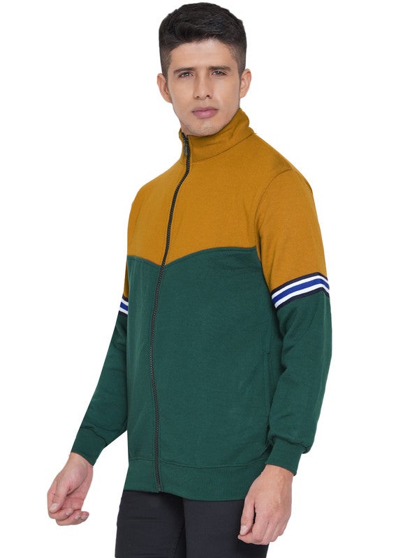 ASHTON BROWN Authentic Colourblock Pattern Full Zip Jacket Green/Musturd  - Image 4