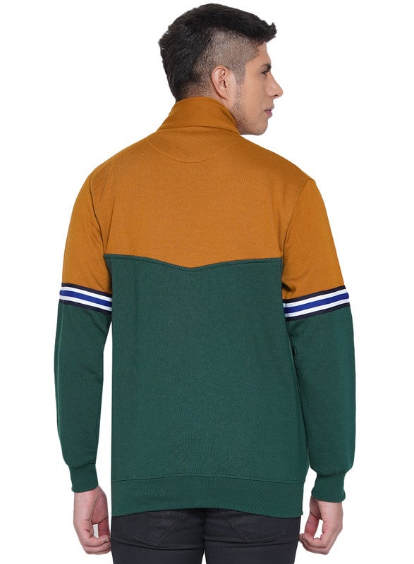 ASHTON BROWN Authentic Colourblock Pattern Full Zip Jacket Green/Musturd  - Image 2